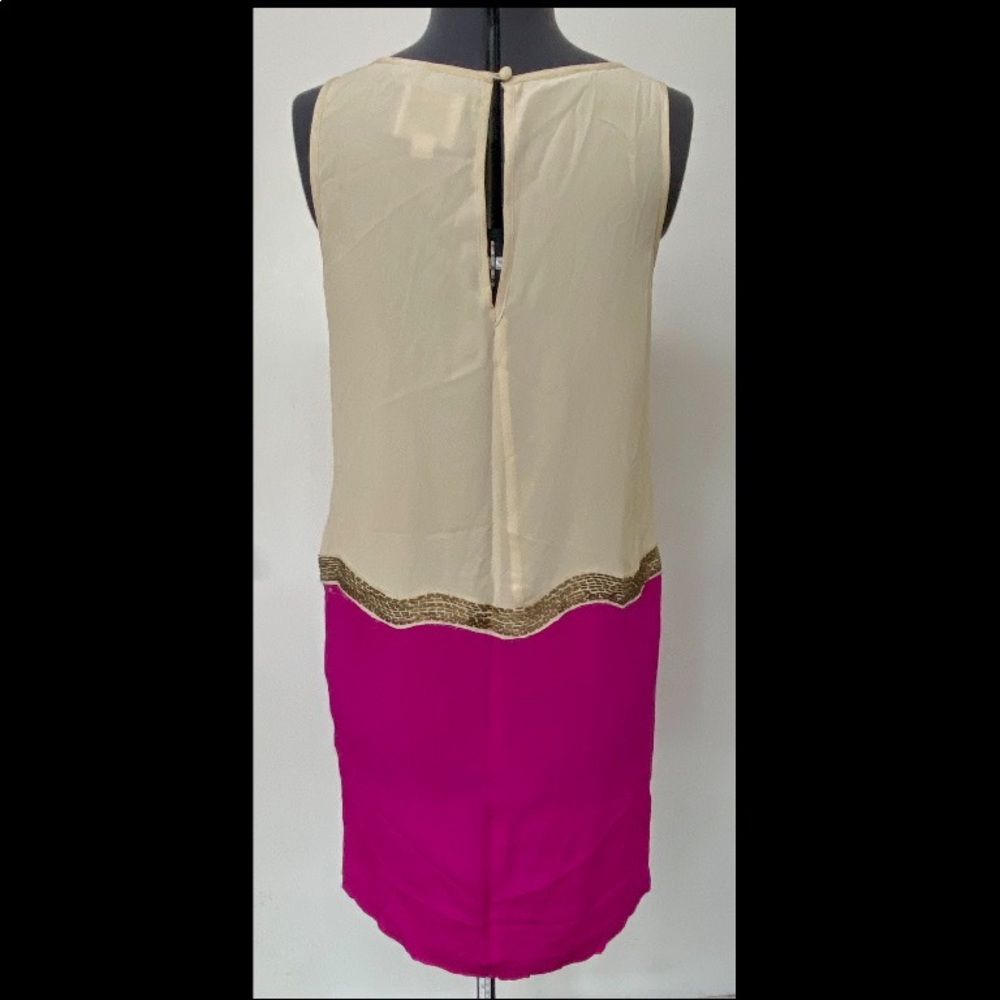 RETRO ARYN K ANTHROPOLOGIE SILK BLOUSON DRESS CREAM PURPLE BEADED M 1920s STYLE - Picture 5 of 7